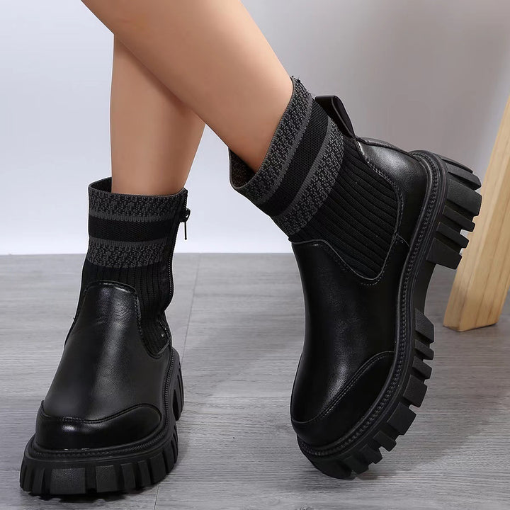 Modische Mittelhohe -Stiefel für Damen mit Reißverschluss und rutschfester Sohle